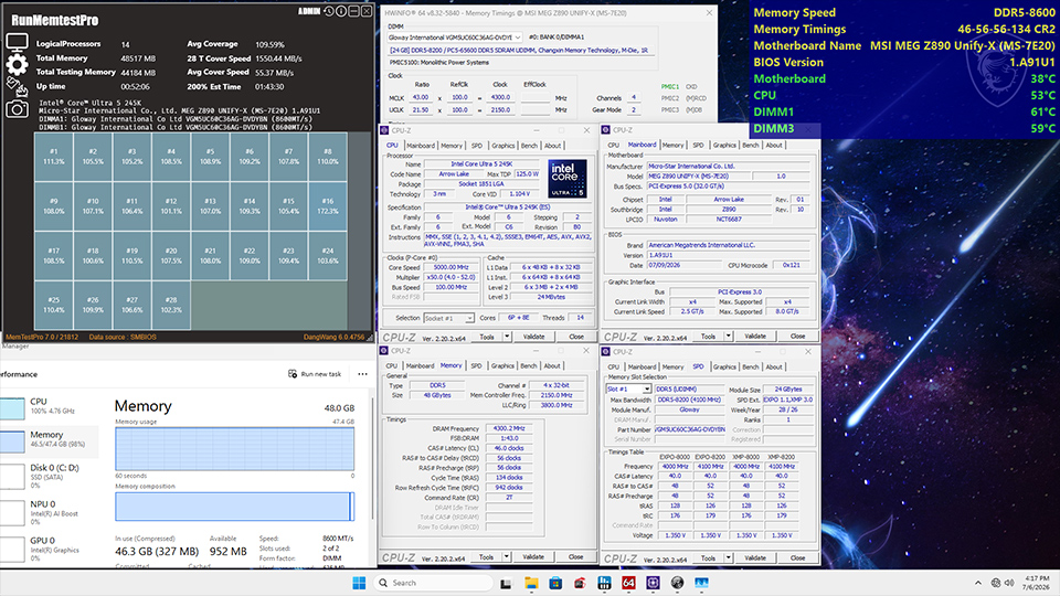 MSI MEG Z890 UNIFY-X z pamięcią CXMT DDR5-8600