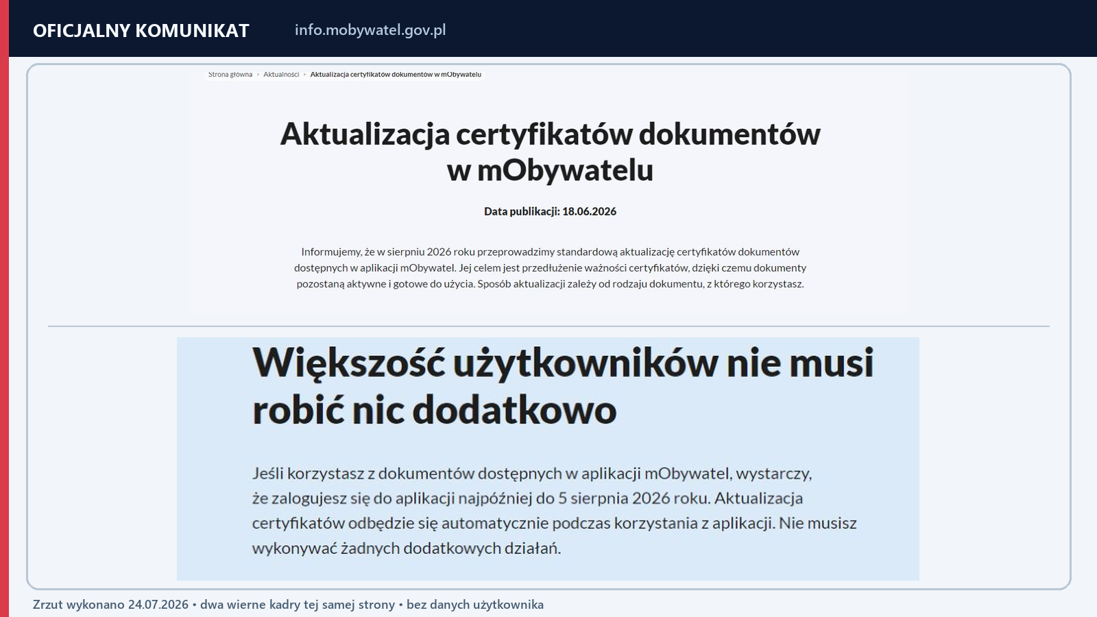 Tabela działań użytkowników mObywatela przed 5 sierpnia 2026 roku