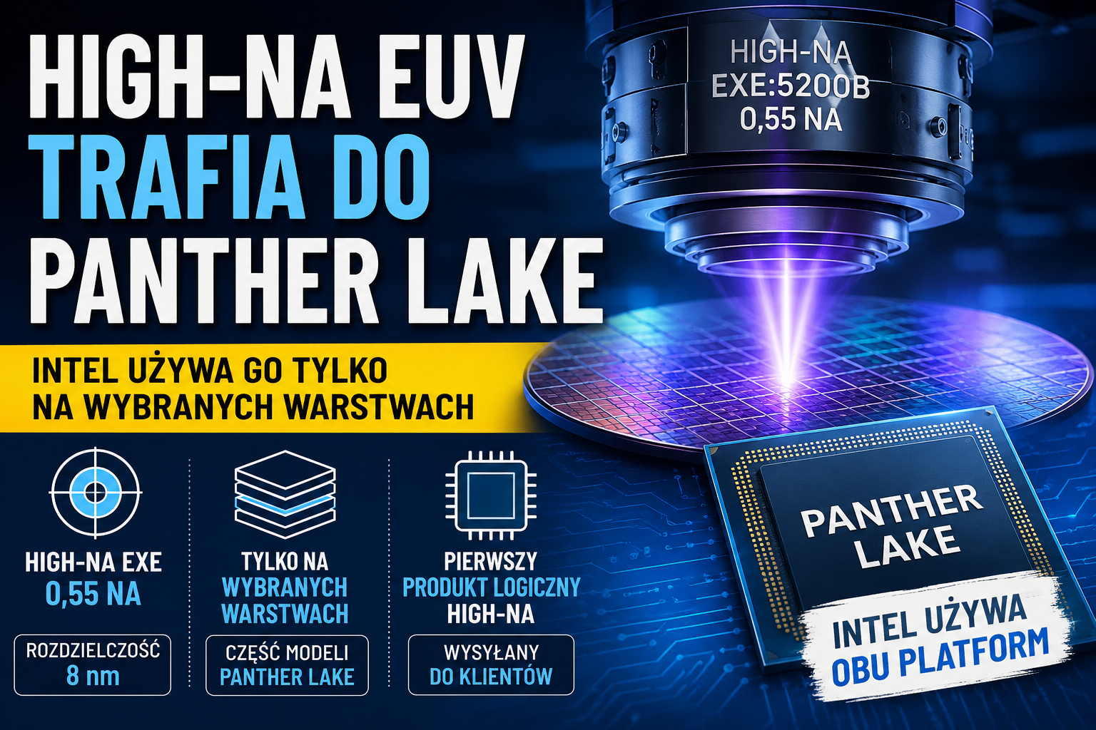 High-NA EUV trafia do Panther Lake. Intel używa go tylko na wybranych warstwach